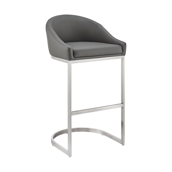 Armen Living Atherik Bar Stool in Brushed Stainless Steel with Gray Faux Leather 840254335806 - main